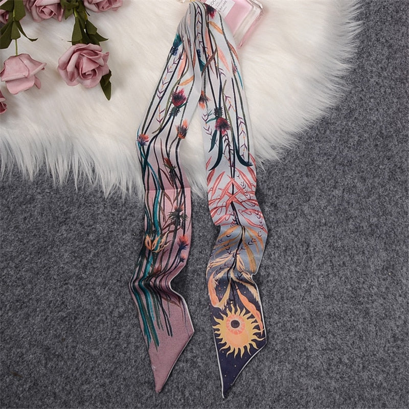 Tropic Affair Luxury Brand Scarf Tarot Women Scarf Bag Hair Skinny Silk Scarves Design Foulard Neckerchief Headband For Ladies