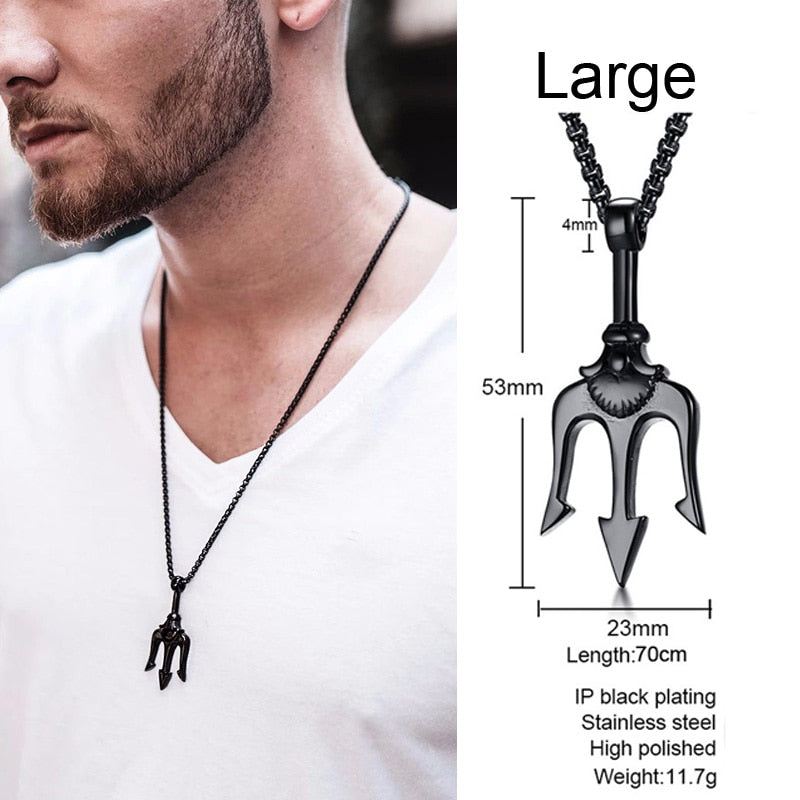 Men's Neptune Trident Pendant Necklace in stainless steel, a thoughtful gift for a sea lover. Manly looking Trendy Necklace.