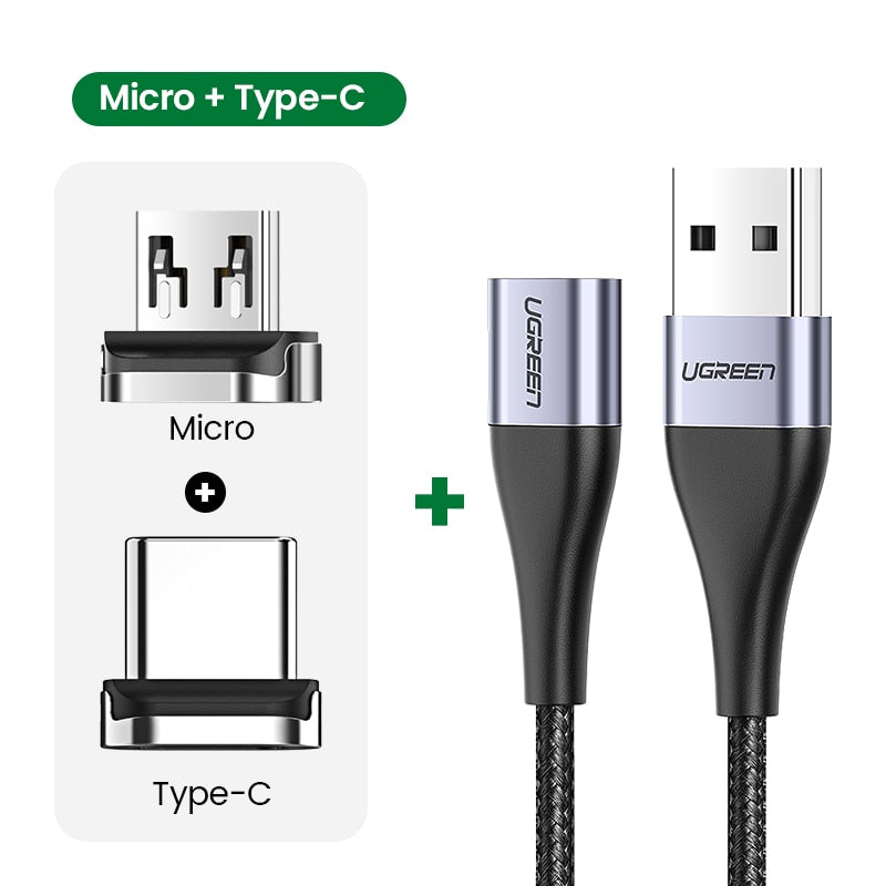 Ugreen Magnetic Type C Cable 3A Fast Micro USB Charging Data Cable for Samsung Xiaomi Magnet USB C Charger Mobile Phone USB Cord