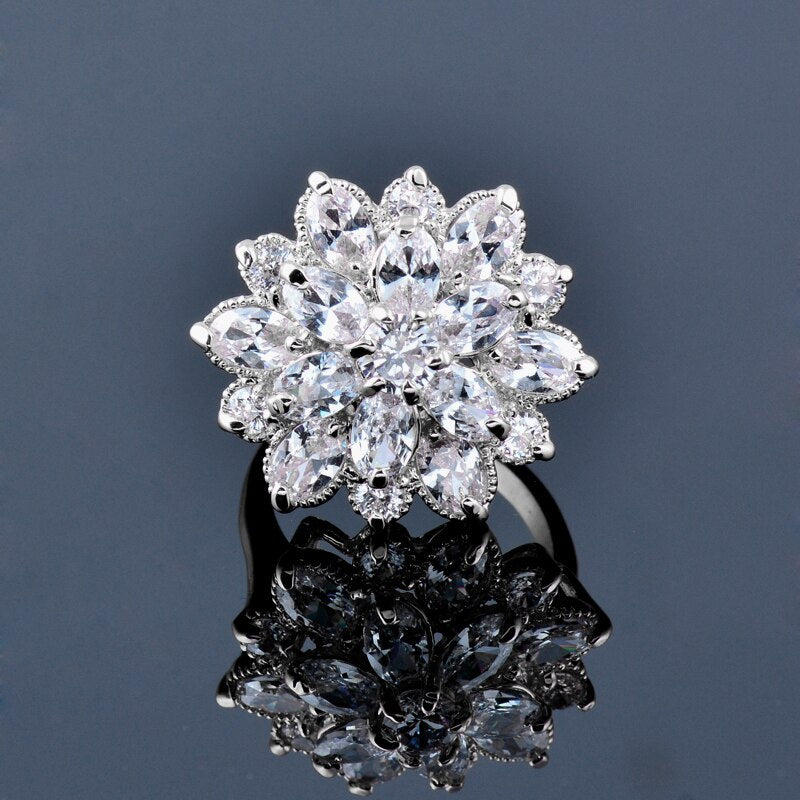 SINLEERY Luxury Crystal Flower Rings For Women Wedding Engagement Jewelry Rose Gold Silver Color Ring Size 67 8 9 10 JZ547 SSO