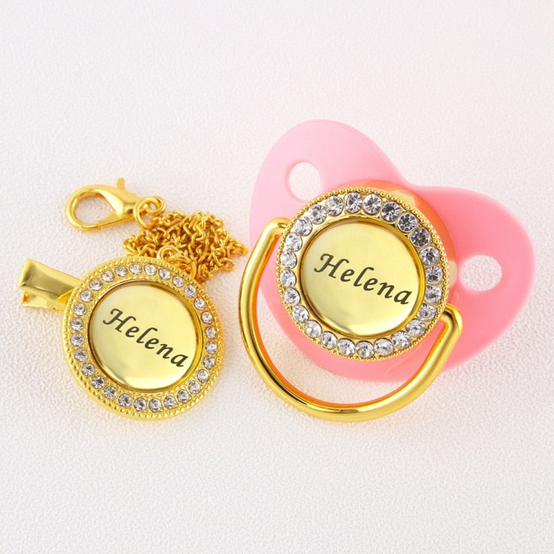 Customized Golden Pacifier and Clip for 0-18 Months | BPA-Free, Personalized with Any Name | Luxury Baby Pacifier for Baby Shower Gift. There is a wide range of colors..