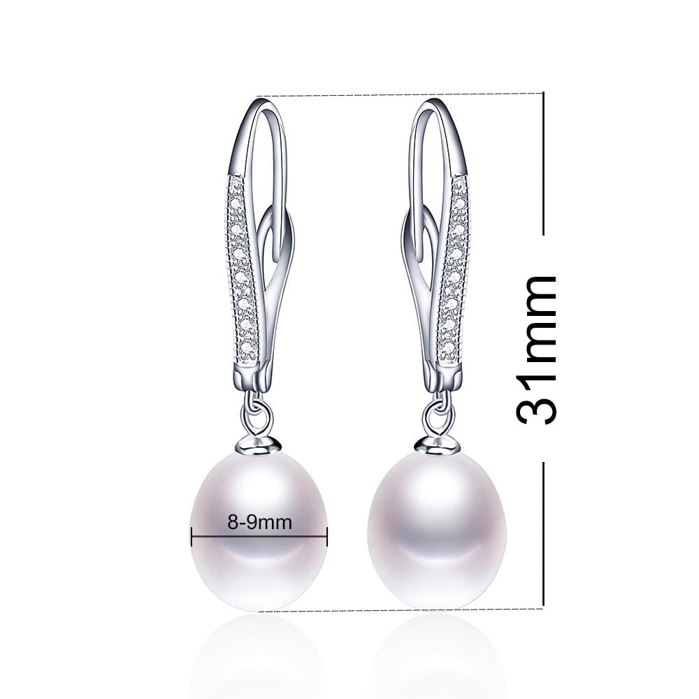 New Real Pearl 925 Sterling Silver Drop Earrings For Women Fashion Zircon Dangle earrings Natural Freshwater Pearl Jewelry Hot