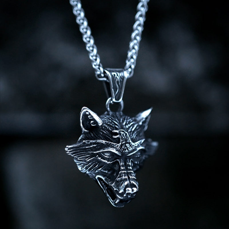 Fashion Vintage Women Men Vingking Wolf Stainless Steel Pendant Chain Necklace Jewelry BP8-514