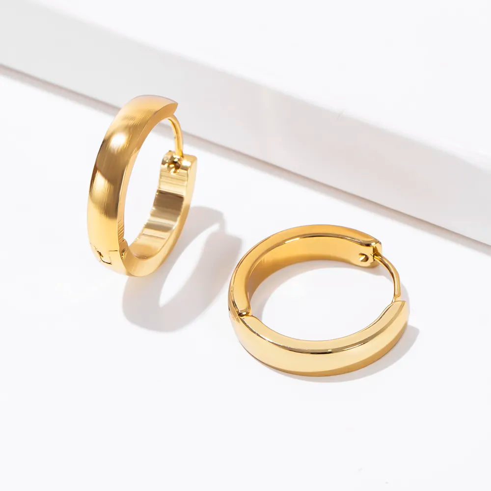 ESSFF 1Pair Stainless Steel Circle Hoop Earrings for Women and Men Gold Color Fashion Jewelry Wholesale