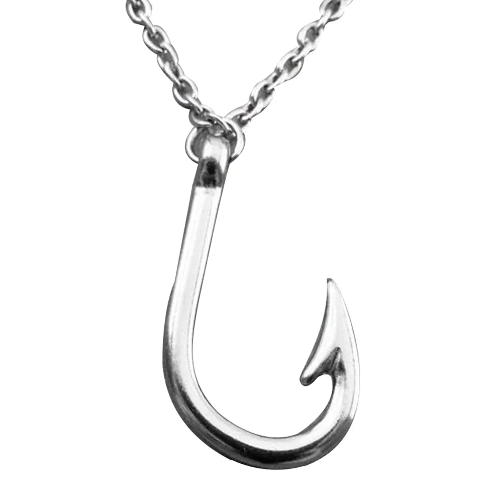 Antique Fishing Hook Fishhook Pendant Chain Necklace Fisherman Jewelry Gift Necklace Fishhook Pendant Gift For Fish Lover Jewelr