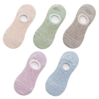 5 Pairs/Set Women Silicone non-slip invisible Socks Summer Solid Color Mesh Ankle Boat Socks Female Cotton Slipper No show Socks