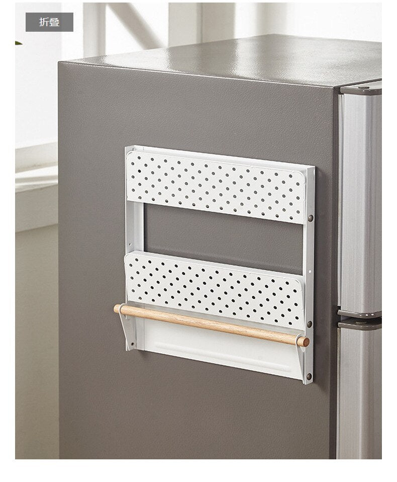 Magnetic Fridge Spice Shelf Rack Kitchen Refrigerator Side Shelf Wall Mount Storage  Organizer Paper Towel Holder