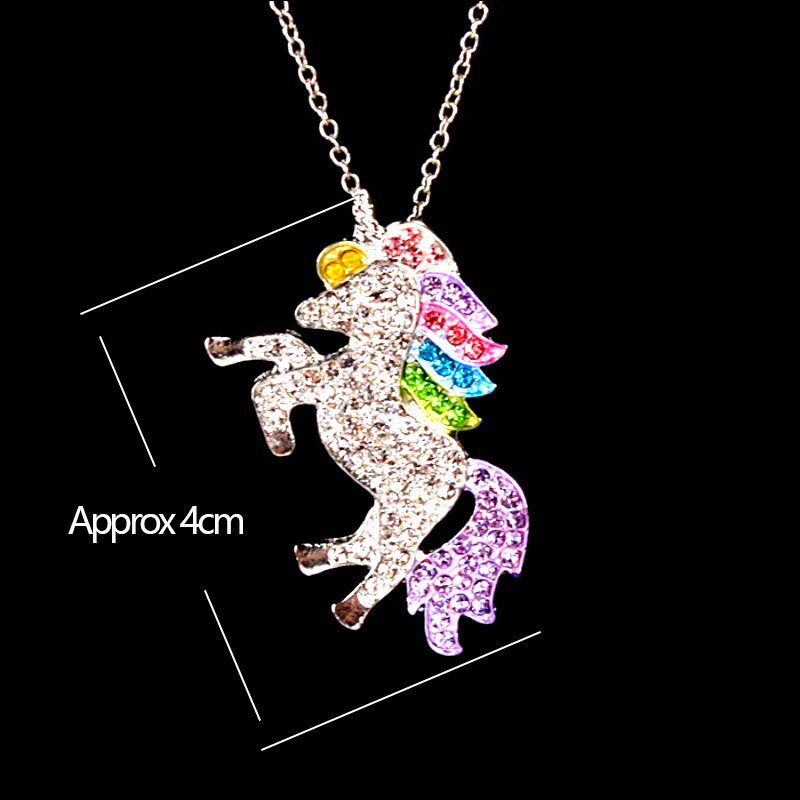 Fashion Purple Colorful White Crystal Unicorn Metal Pendant Chain Necklace Women Girl Jewelry Gift