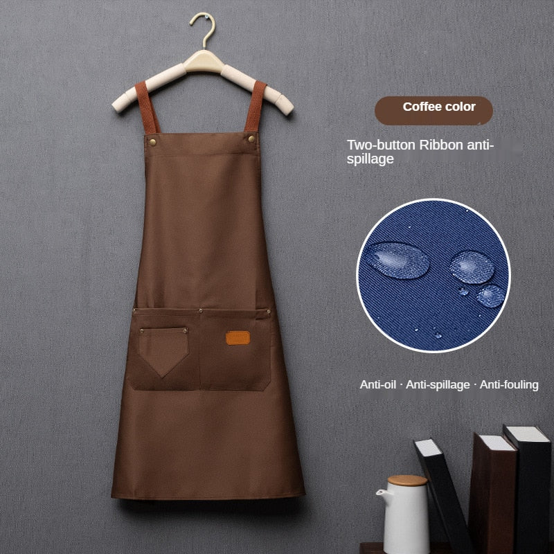 Customized personality logo signature men&#39;s and women&#39;s kitchen aprons home chef baking clothes with pockets adult bib waist bag