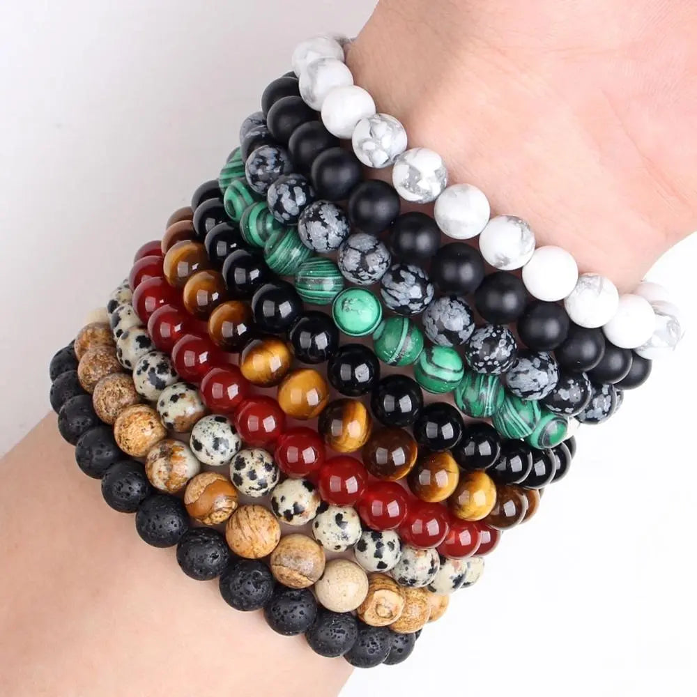 Nature Beaded Bracelet Men 8mm Natural Stone Lava Rock Tiger Eye Black Onyx Matte Healing Beads Stretch Charm Yoga Women Jewelry