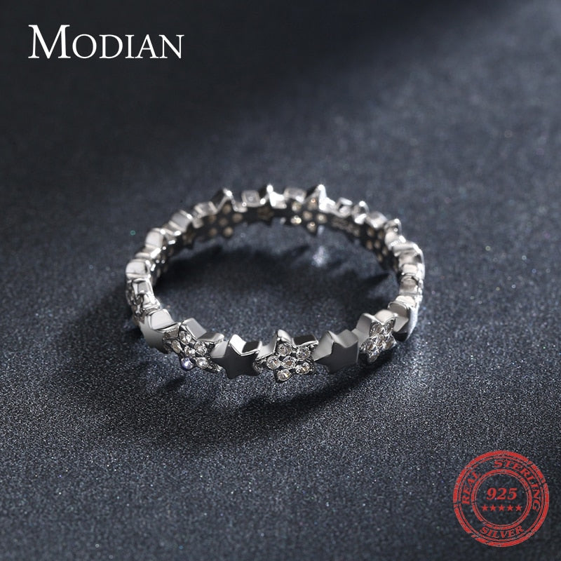 Modian Solid 925 Sterling Silver Sparkling Clear CZ Stars Stackable Finger Rings For Women Fine Jewelry Valentine's Day GIFT