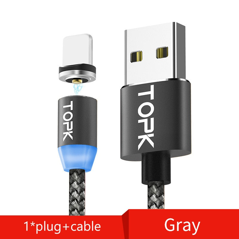 TOPK AM17 1M LED Magnetic USB Cable for iPhone Xs Max 8 7 6 & USB Type C Cable & Micro USB Cable for Samsung Xiaomi LG USB C