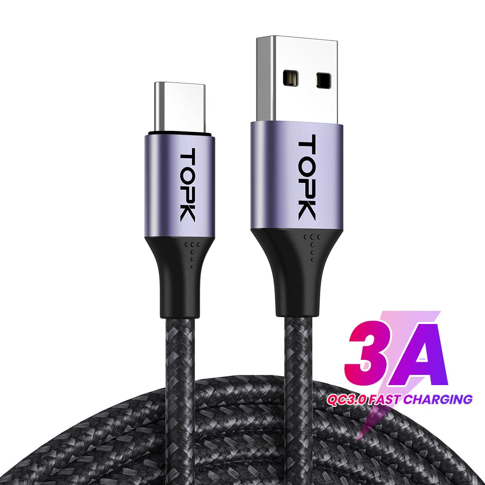 TOPK AN10 3A Micro USB Type C Phone Charger Charging Cable Cord Quick Charge Mobile Phone Cables Wire for Xiaomi Redmi Note 10 9