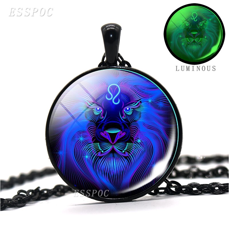 12 Constellations Zodiac Signs Luminous Glass Cabochon Necklace - Leo, Virgo, Cancer, Libra, Gemini, Pisces, Aries and More