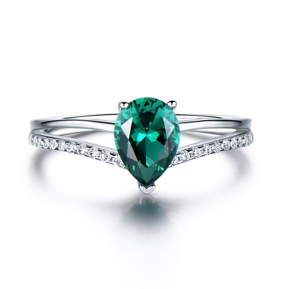 UMCHO Green Emerald Gemstone Rings for Women 925 Sterling Silver Jewelry Romantic Classic Water Drop Ring Valentine&#39;s Day Gift