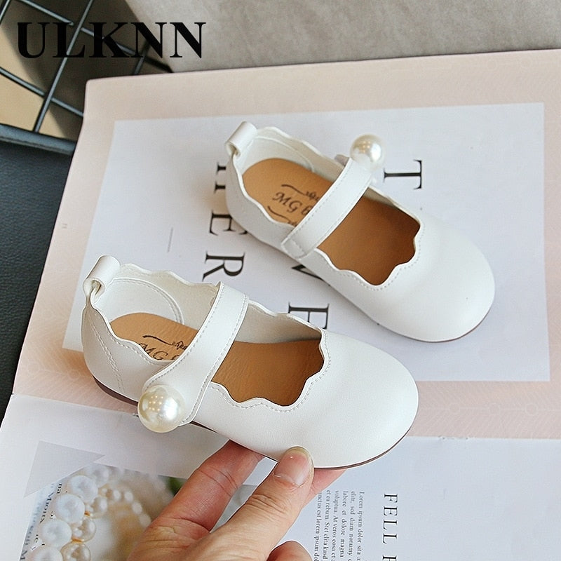 ULKNN Girls Small Leather Shoes 2023 Autumn New Fashion Children's Princess Dance Shoes Kid's Performance Pearl Shoes