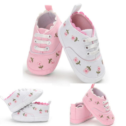 lioraitiin Summer Baby Infant Girl Soft Sole Crib Toddler Canvas Cute Flower Sneaker Shoes