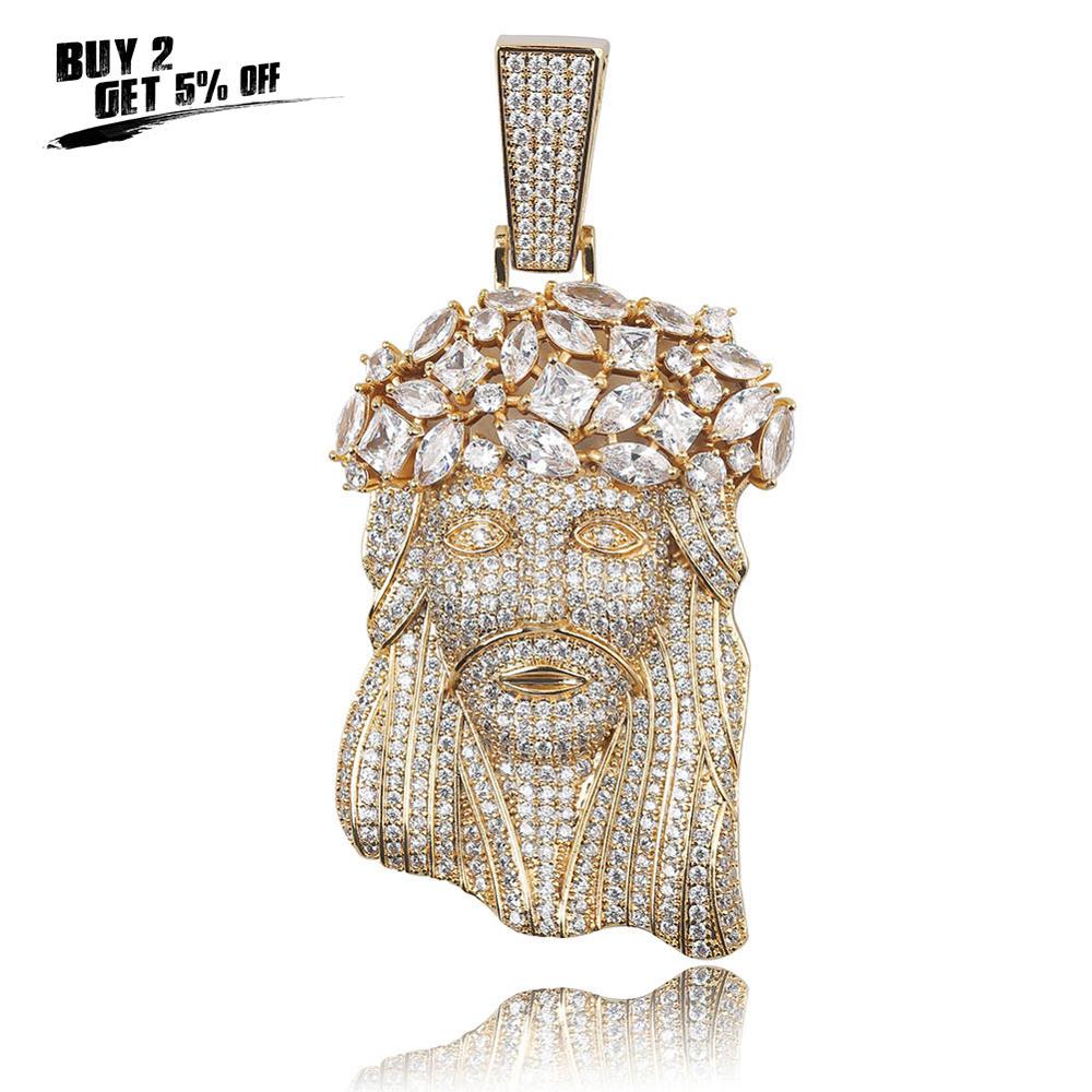 JINAO New Big Jesus Necklace &amp; Pendant With Tennis Chain gold Color Iced Out Cubic Zircon Men&#39;s Hip Hop Jewelry Gift