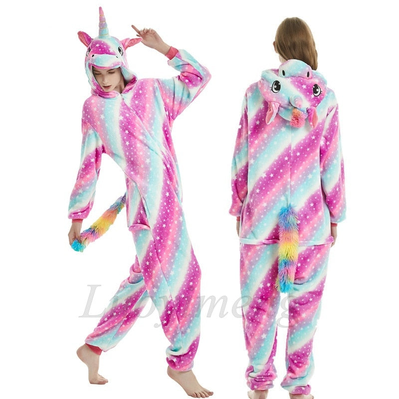 Kigurumi Unicorn Pajama Stitch Adult Animal Onesie Women Men Couple Pajamas Winter Pijamas Suit Panda Sleepwear Flannel Pyjamas