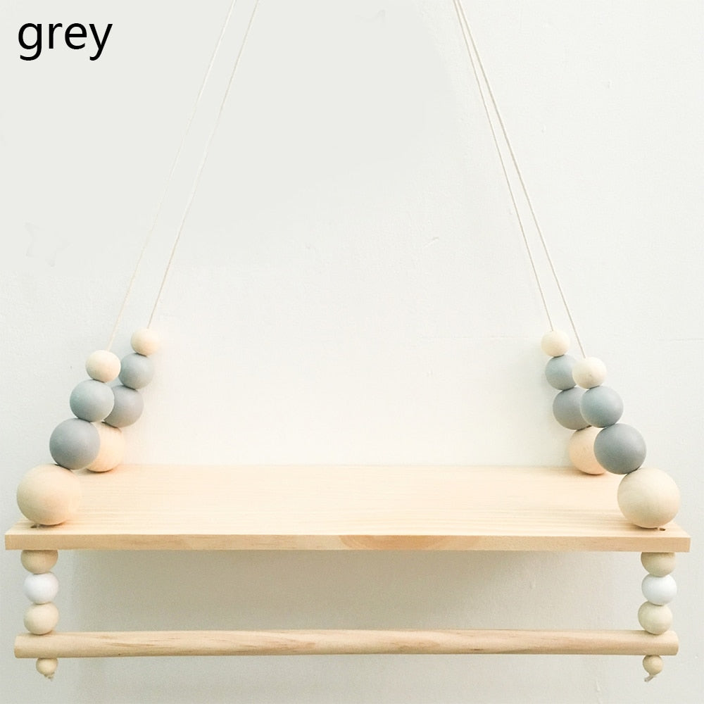 Handcrafted Shelf Kids Room Hanging Bead Shelf Nordic Style Nursery Decoration Wall Shelves Girls Clothes Storage Hanging Rack