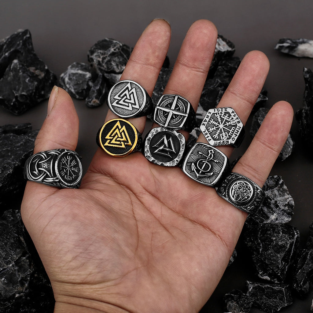 Nordic Viking Stainless Steel Ring Anchor Compass Tree of Life Viking Rune Wolf Men and Women Ring Jewelry Factory Wholesale