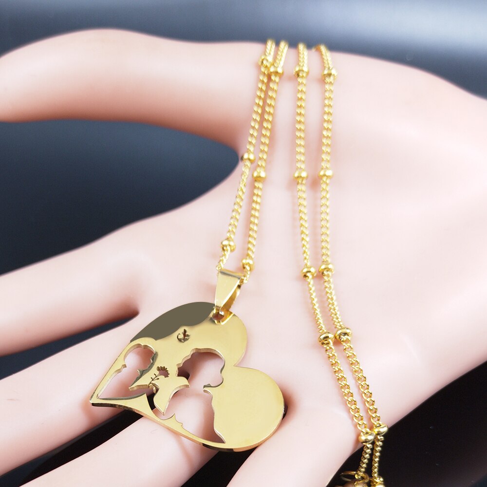 Love Heart Baby Mom Stainless Steel Necklace Women Gold Color Statement Necklaces Mother&#39;s Day Gift Jewelry dia de la madre N913