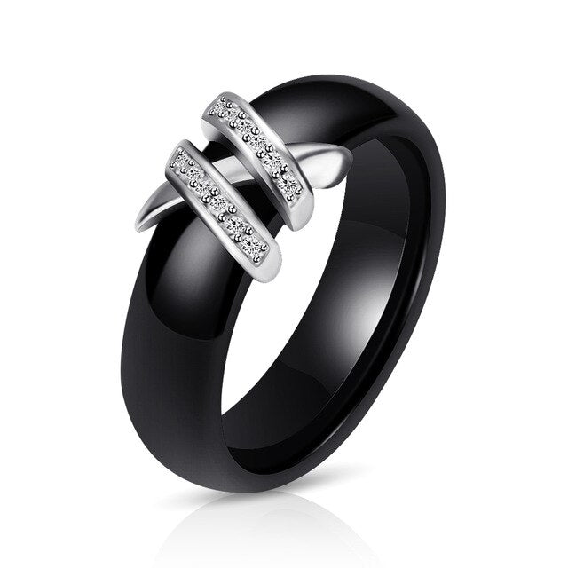 New Arrival Black White Colorful Ring Ceramic Ring For Women With Big Crystal Wedding Band Ring Width 6mm Size 6-10 Gift For Men