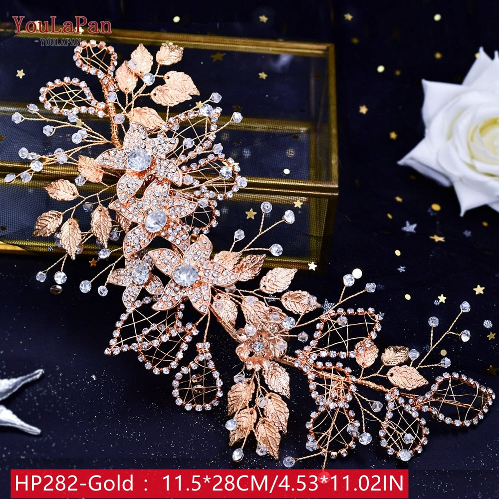TOPQUEEN HP240 Golden Wedding Hair Jewelry Luxury Crystal Hair Ornaments Rhinestone Wedding Crown Woman Tiara Pageant Headband