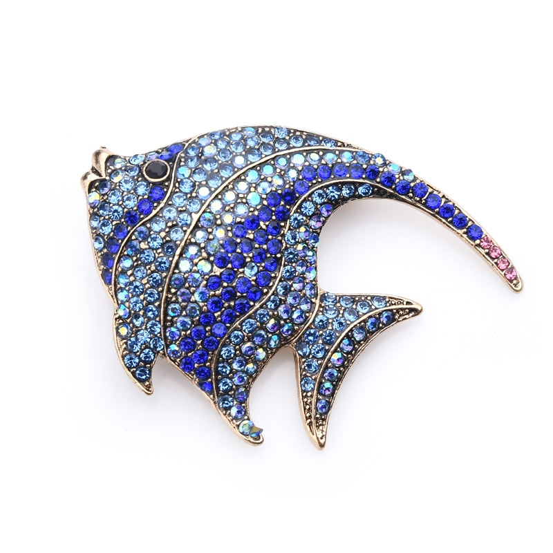 Wuli&amp;baby Sparkling Rhinestone Fish Brooches Women Metal 3-color Flat Fish Office Casual Brooch Pins Gifts