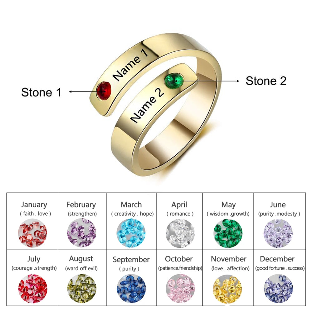 Personalized Mothers Rings Custom Name Birthstone Wrap Rings for Women Engraved Jewelry Anniversary Gifts for Mom