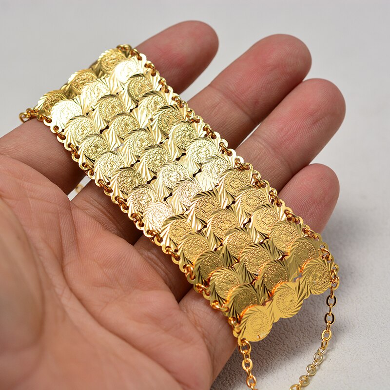 Gold Color Coins Bangles & Bracelets For Women Islamic Design Arab Middle Eastern Jewelry African Gifts.