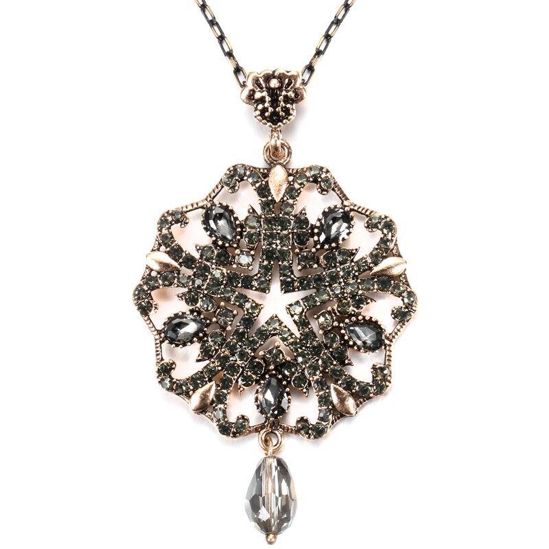 Kinel Unique Gray Crystal Pendant Necklace For Women Antique Gold Color Vintage Jewelry Party Accessories Luxury Gifts