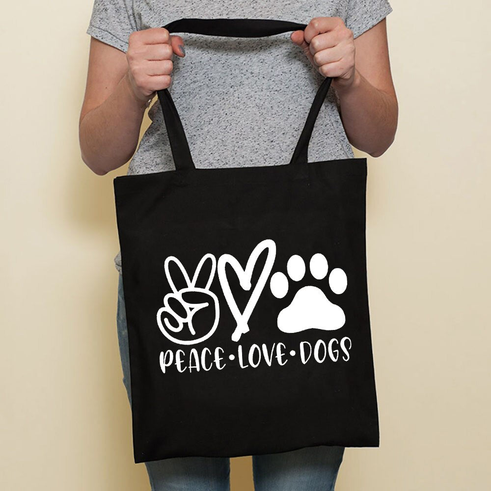 Cute Dog Harajuku Fashion Shopping Black Bags Canvas Tote Bag Bulldog Mom Dachshund Reusable Cloth Bag Handbag Shoulder Bags