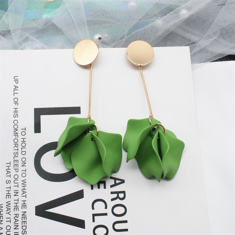 2019 hot fashion exaggerated earrings personality red rose petals long earrings beach party holiday earrings for women