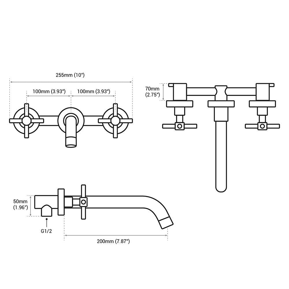 Bathroom Faucets Matte Black Brass Double Handle Wall Mounted Sink Hot Cold Water Taps Brushed Gold Basin Mixer Tapware Set