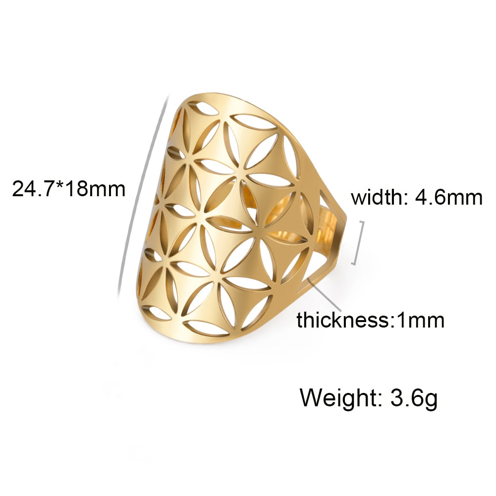 Skyrim Viking Flower of Life Ring Vintage Adjustable Stainless Steel Sacred Geometry Rings for Women Amulet Jewelry Wholesale
