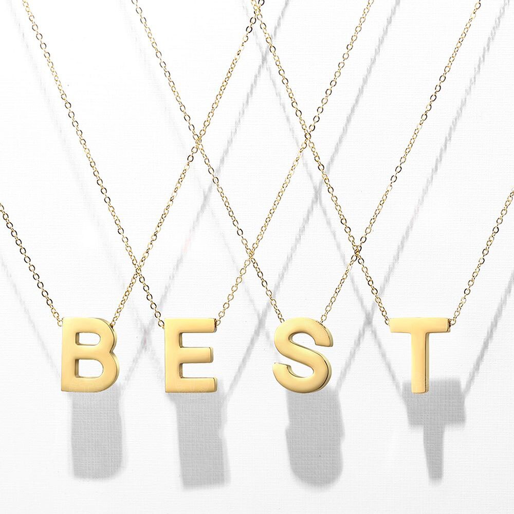 Gold Color 26 A-Z Letter Name Initial Necklaces For Women Men Stainless Steel Slide Pendant Necklace  Jewelry Gift KPM149