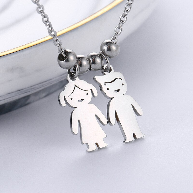 MYLONGINGCHARM Personalize Necklace for her  Custom Baby Name Necklace cute baby figure Charm Pendant