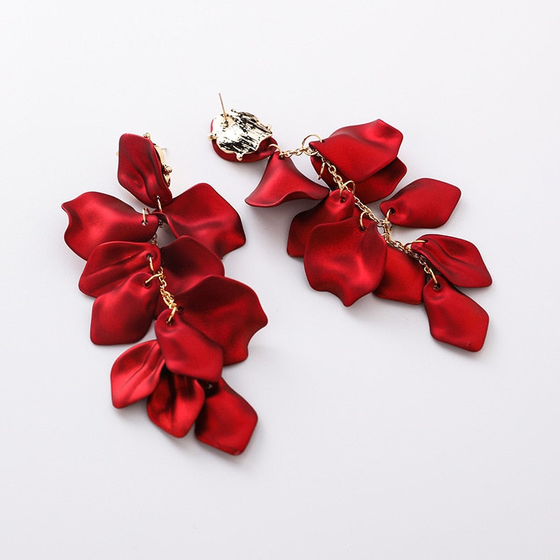 2019 hot fashion exaggerated earrings personality red rose petals long earrings beach party holiday earrings for women