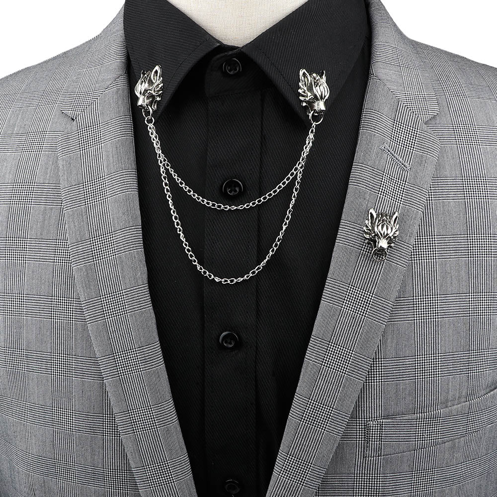 Tassel Chain Men Suit Shirt Collar Lapel Pin Brooch Dragon Badge Retro Pins Wedding Dress Party Dance Neckware Accessories.