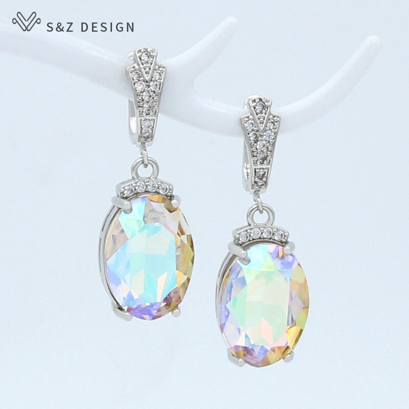 S&amp;Z DESIGN New Fashion Oval Large Crystal Dangle Earrings For Women Wedding Luxury Rose Gold Zirconia Jewelry