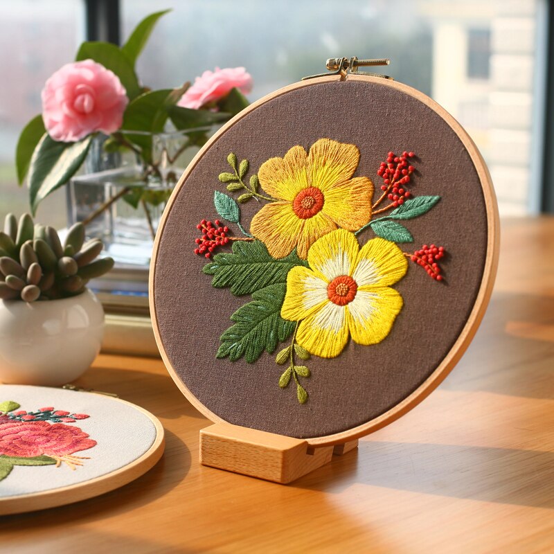 DIY Embroidery Hoop Wooden Base Holder Embroidery Cross Stitch Standing Decor Swing Tools Accessories Mobile Phone Holder