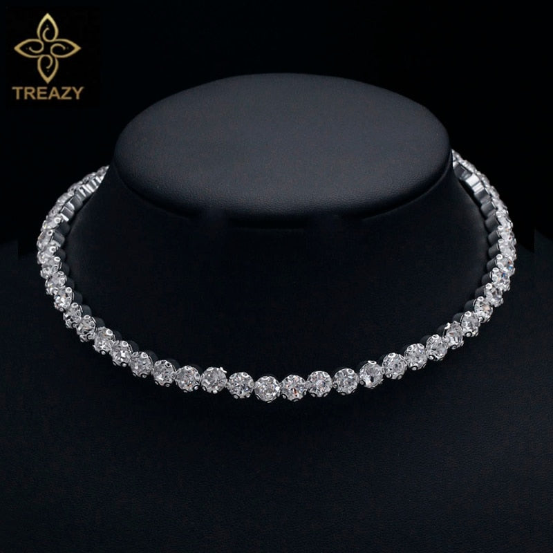 TREAZY Bridal Fashion Crystal Rhinestone Choker Necklace Women Wedding Accessories Tennis Chain Chokers Jewelry Collier Femme