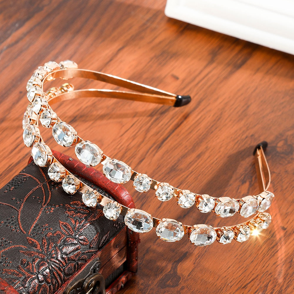 Haimeikang Rhinestone Bezel Baroque Headband Luxury Silver Crystal Hairband Sparkly For Fashion Women Hair Accessories