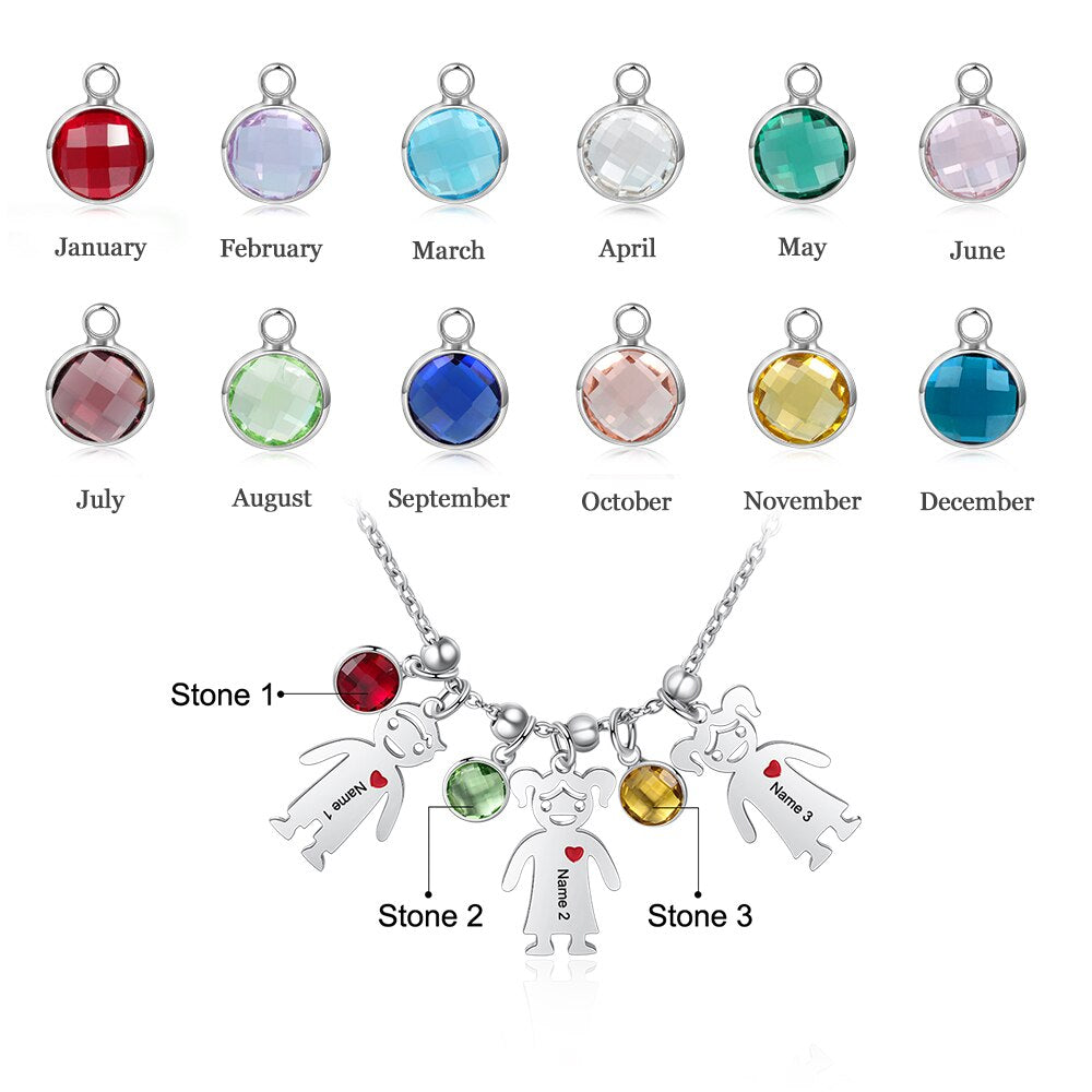 JewelOra Personalized Engraved Name Boy Girl Pendant Necklace with Heart Custom Birthstone Stainless Steel Necklaces for Women