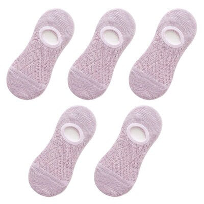 5 Pairs/Set Women Silicone non-slip invisible Socks Summer Solid Color Mesh Ankle Boat Socks Female Cotton Slipper No show Socks