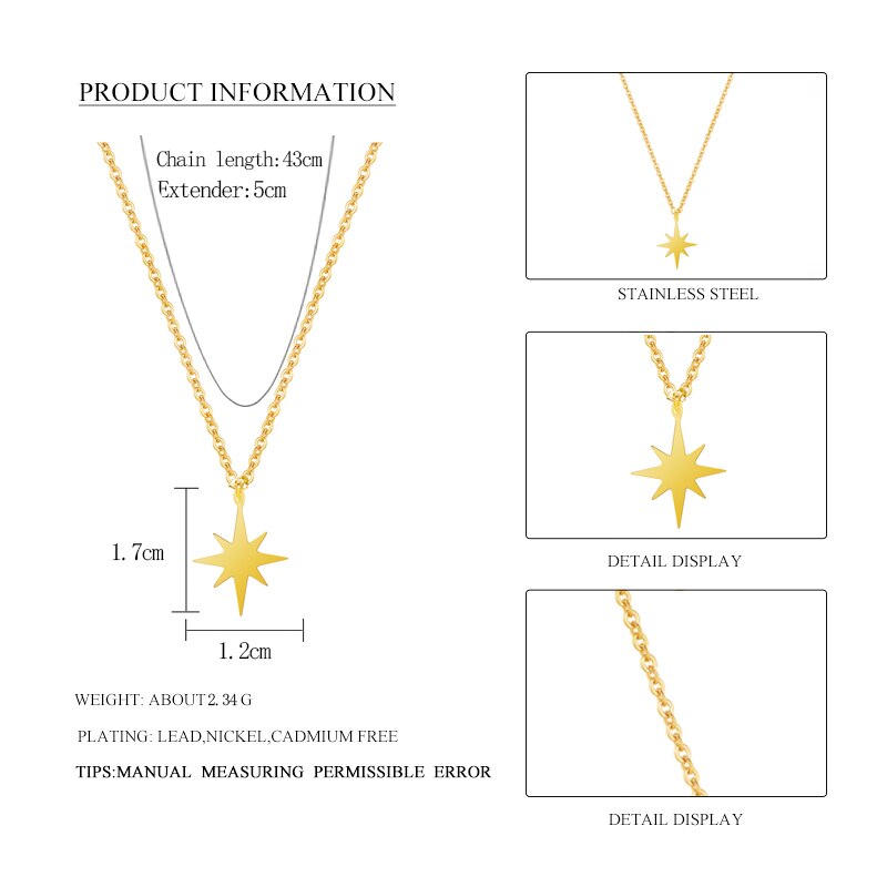 316 L Stainless Steel Necklace For Women Gold Plated Star Pendant Clavicle Necklaces Fahion Jewelry Valentine&#39;s Day Gift