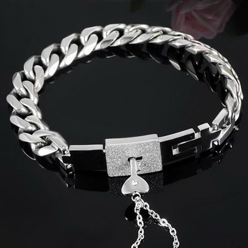 Fashion Concentric Lock Key Titanium Steel Stainless Steel Jewelry Bracelet Necklace Couple Sets