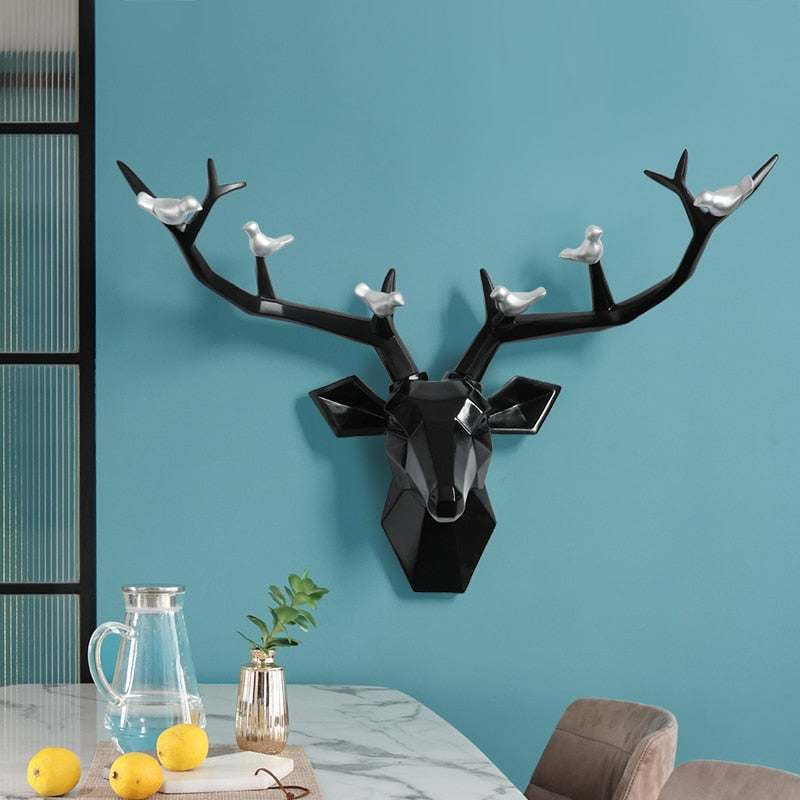 Resin 3d Big Deer Head Wall Decor for Home Satue Decoration Accessories Abstract Sculpture Modern Animal Head wall Decoration