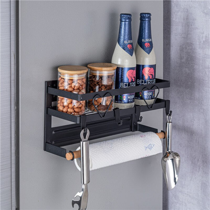 Magnetic Fridge Shelf Paper Towel Roll Holder Magnet Storage Rack Spice Side Hang Rack Decorative Metal Shelf Kitchen Organizer